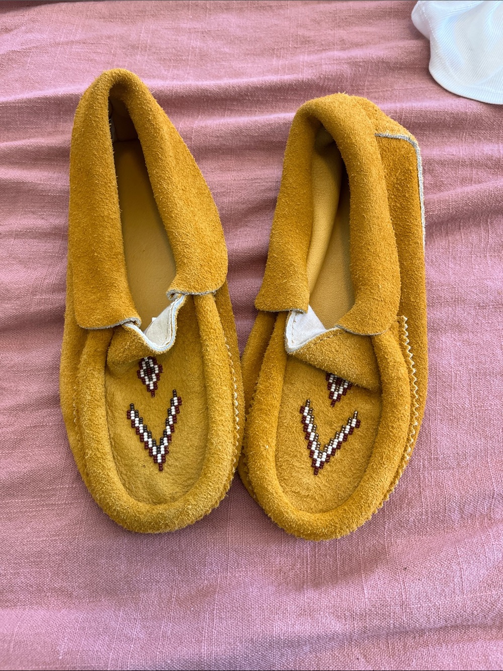 Mustard Yellow Suede Beaded Moccasins